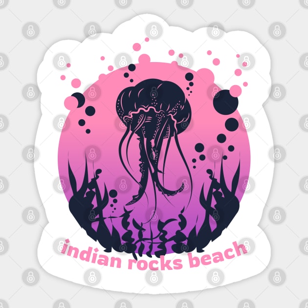 Indian Rock Beach Sunshine in a Beach with a Pink and Purple Underwater Jellyfish Island and River T-shirt Sticker by AbsurdStore